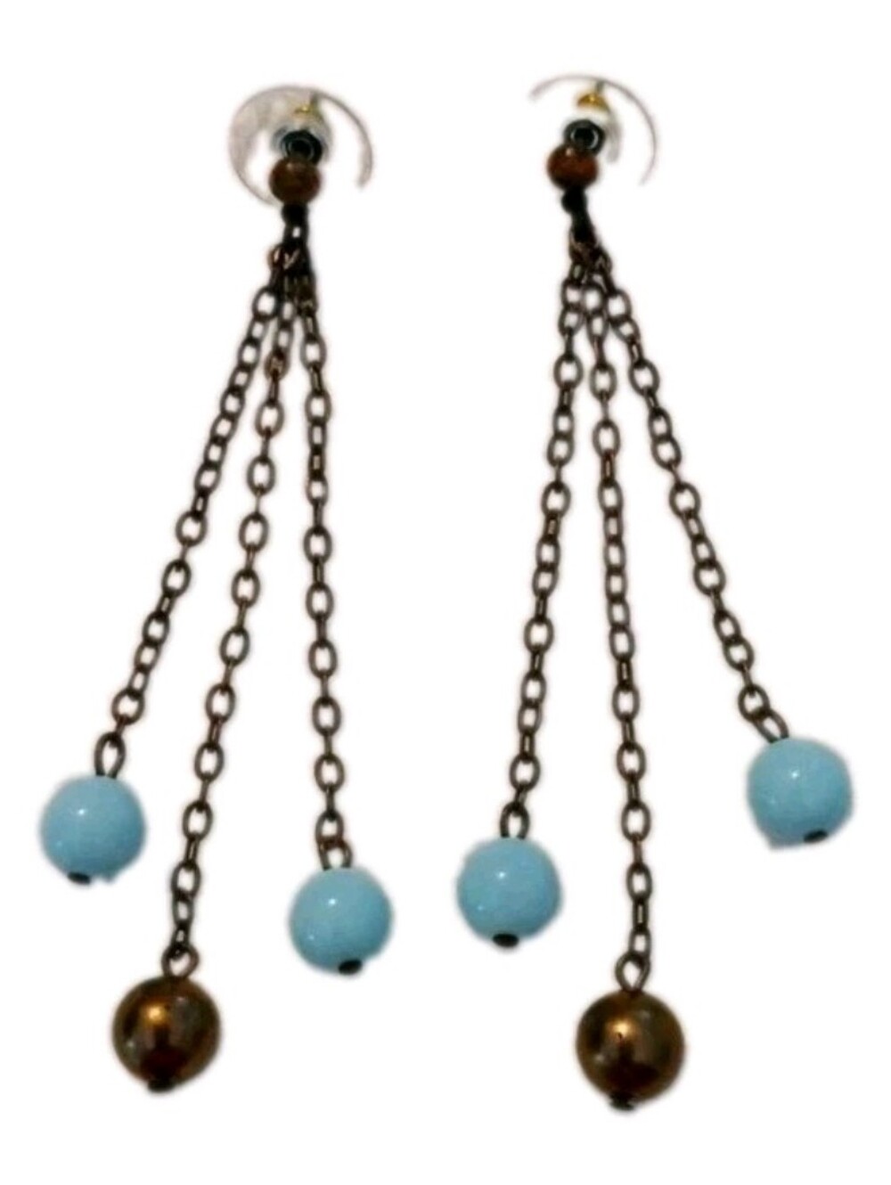 Dangle Post Earrings 3" Oiled Bronze Chains with Beads